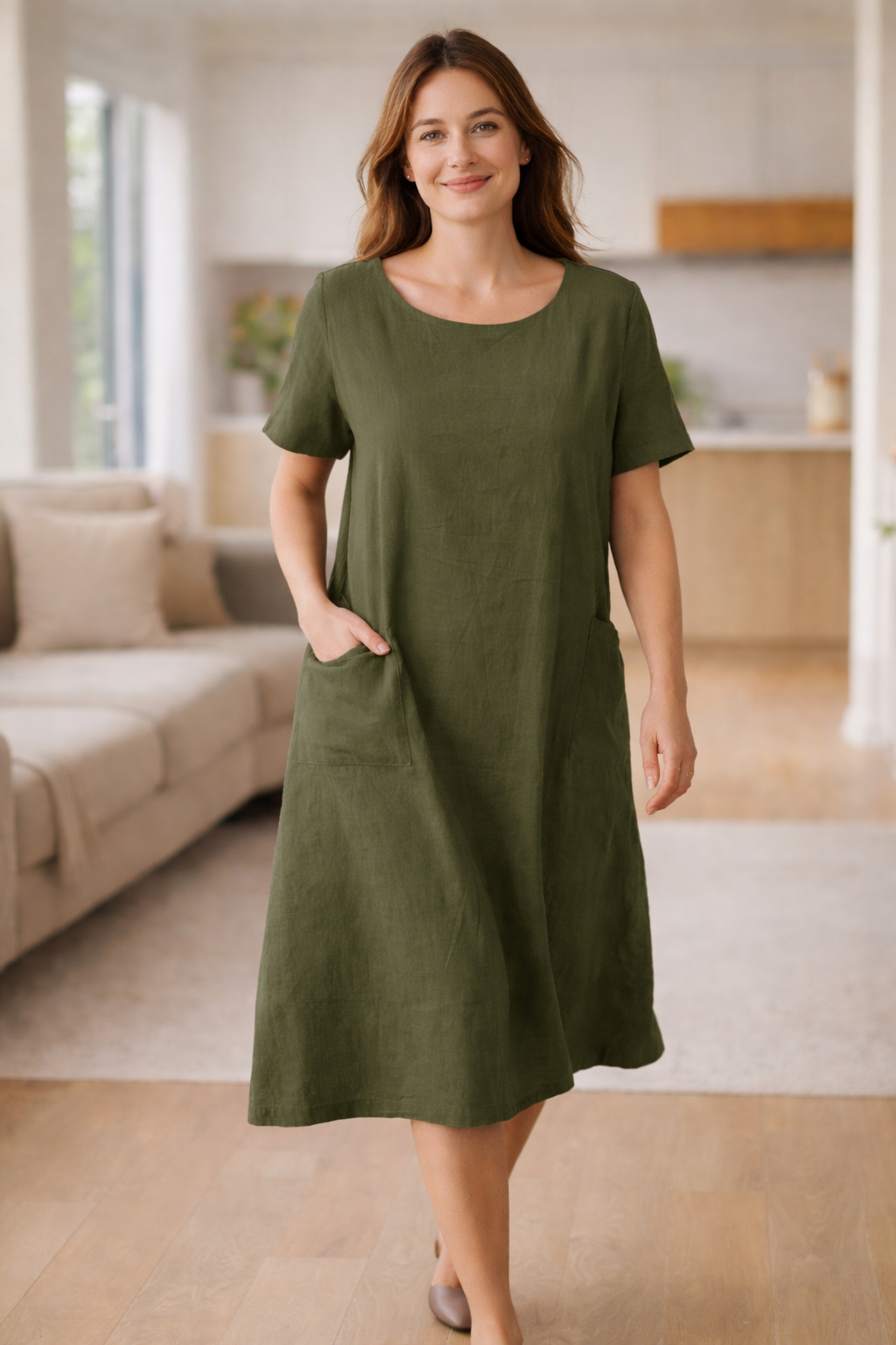 Damen Sommerkleid mit Taschen und kurzen Ärmeln Jully