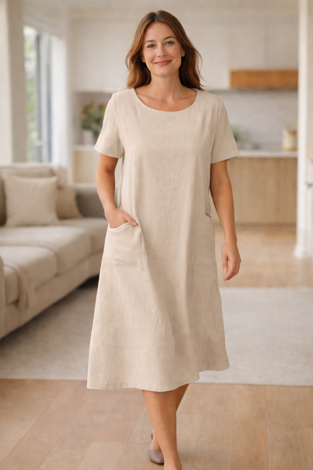 Damen Sommerkleid mit Taschen und kurzen Ärmeln Jully