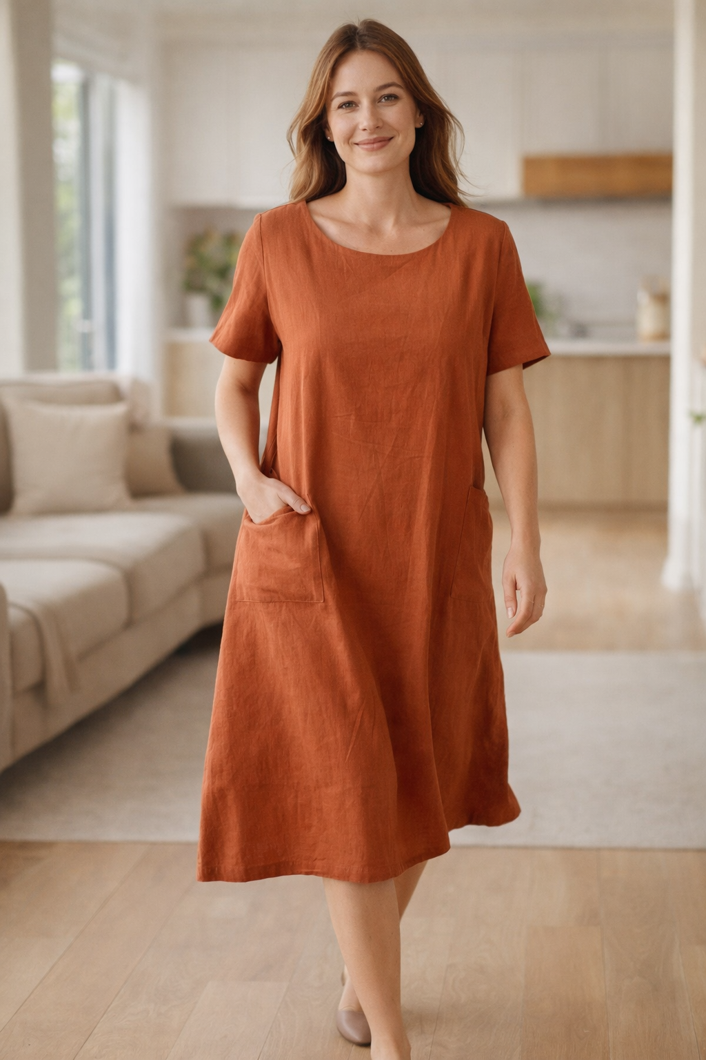 Damen Sommerkleid mit Taschen und kurzen Ärmeln Jully