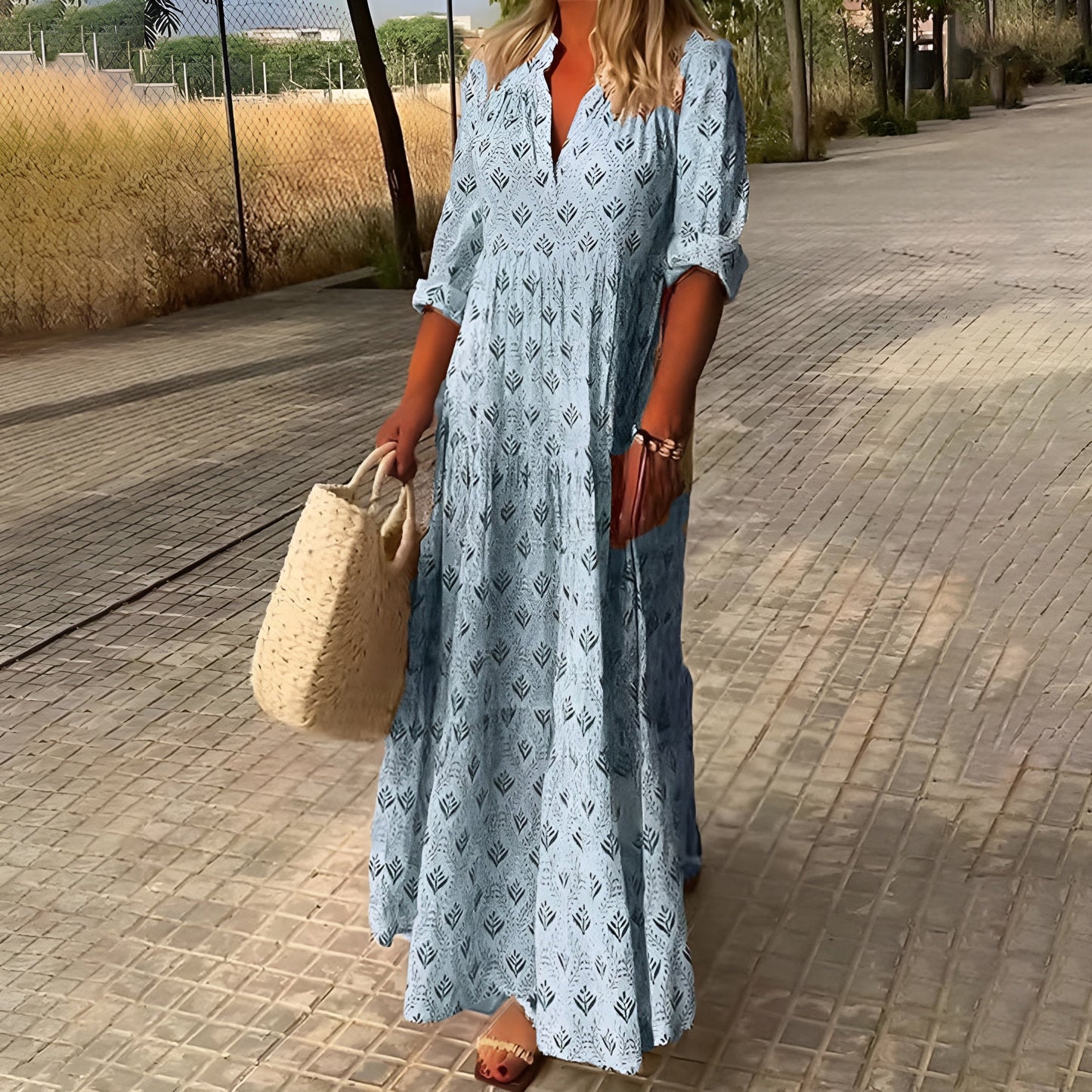 Damen Sommerkleid mit V-Ausschnitt aus leichtem Stoff Jully