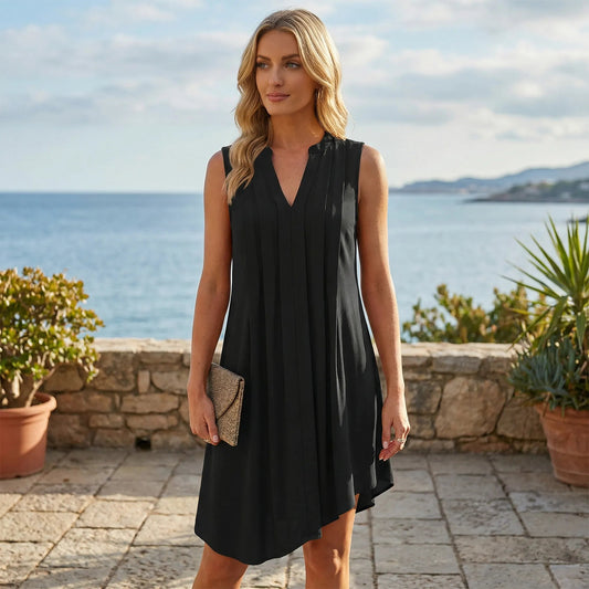 Damen Sommerkleid mit V-Ausschnitt aus leichtem Stoff Jully