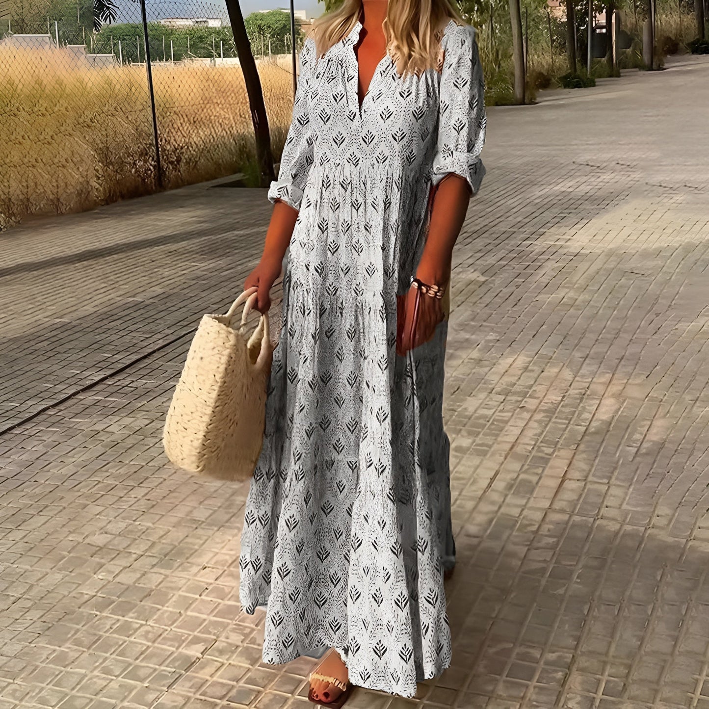 Damen Sommerkleid mit V-Ausschnitt aus leichtem Stoff Jully