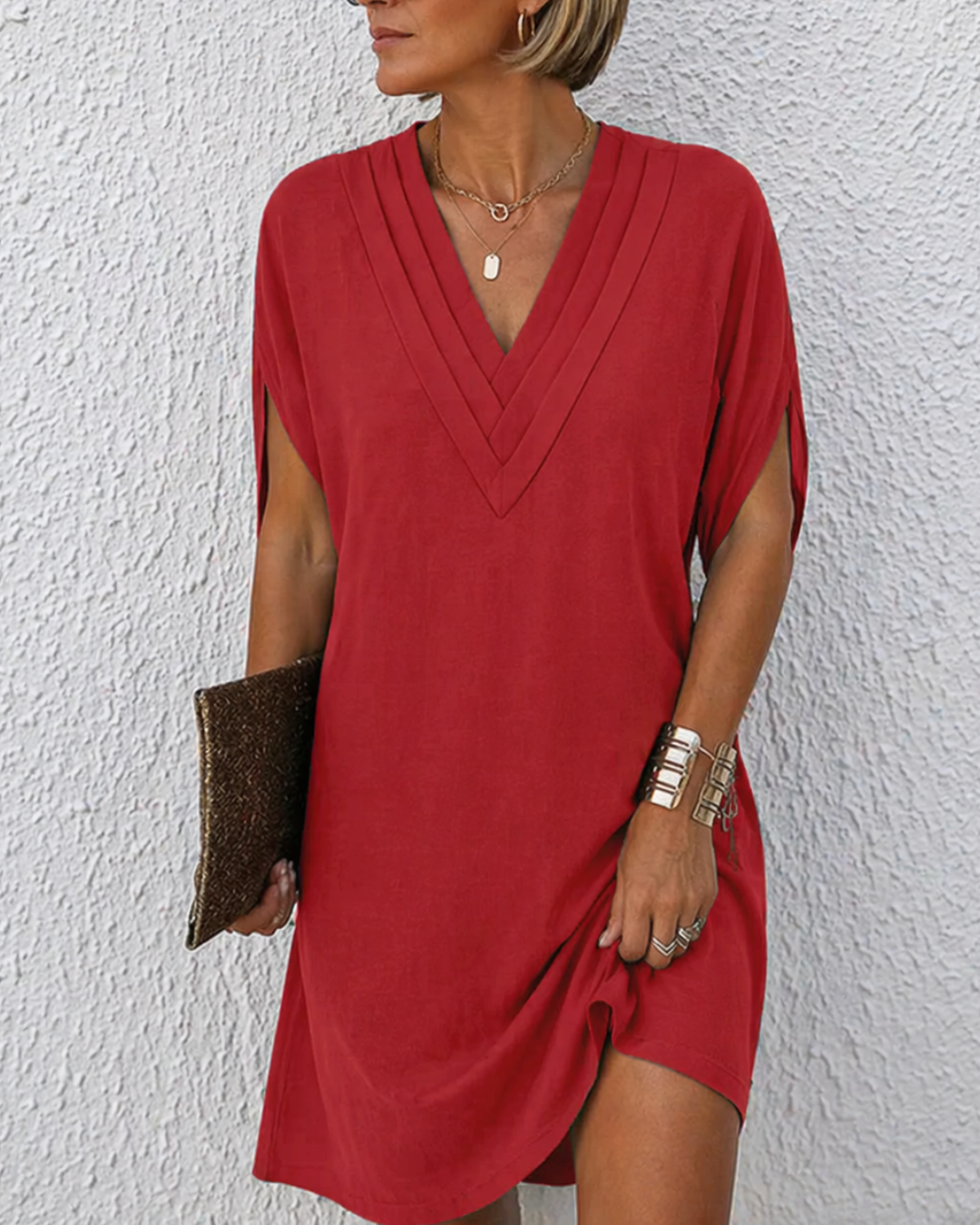Damen Sommerkleid mit V-Ausschnitt und Wickeldetail Jully