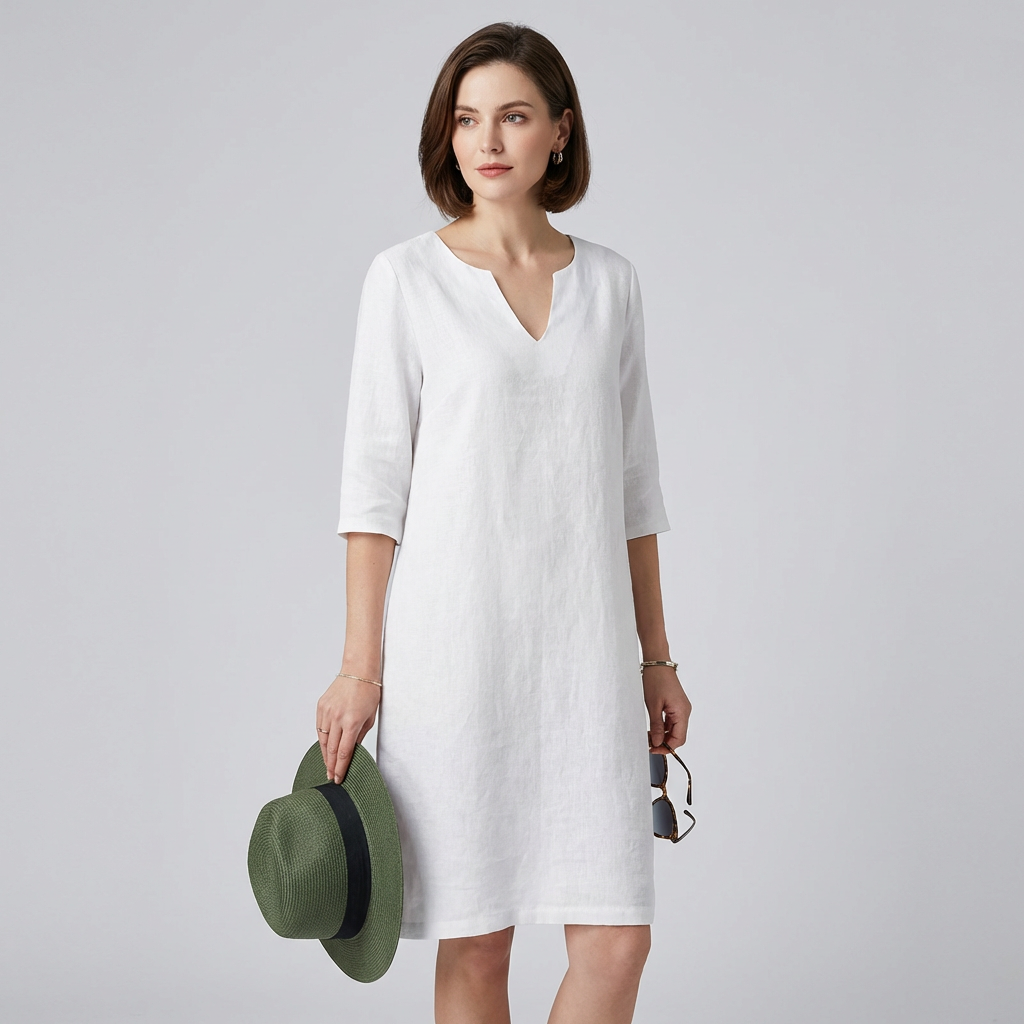 Damen Sommerkleid mit V-Ausschnitt und drei Viertel Ärmeln Jully
