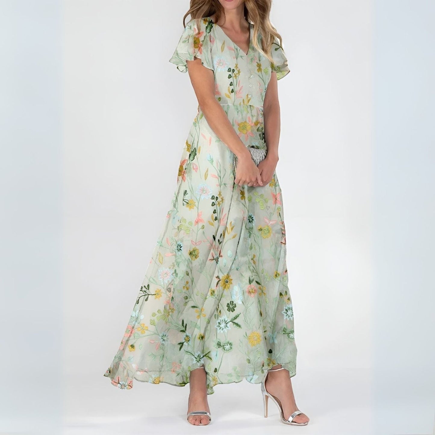 Damen Sommerkleid mit eleganter Silhouette aus leichtem Stoff Jully