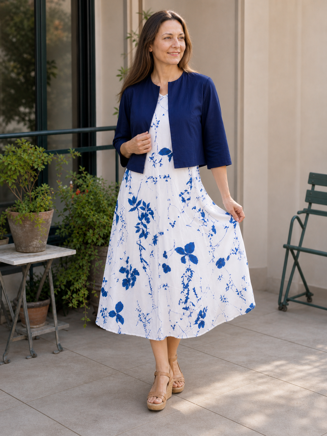 Damen Sommerkleid mit floralem Muster und Rundhalsausschnitt Jully