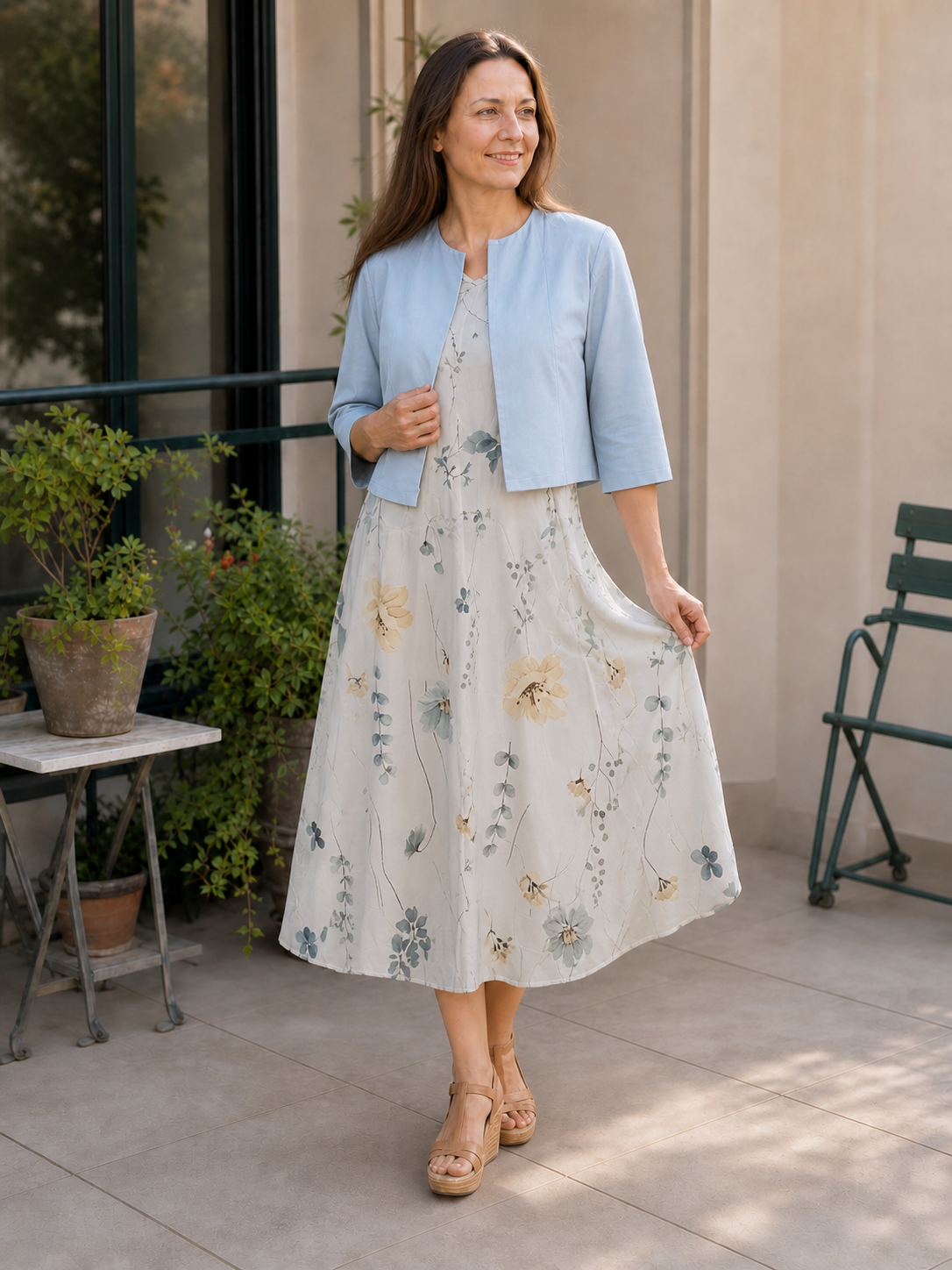 Damen Sommerkleid mit floralem Muster und Rundhalsausschnitt Jully
