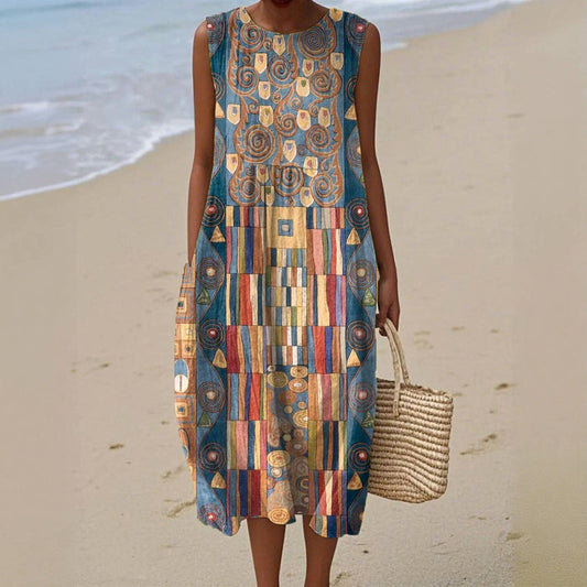 Damen Sommerkleid mit geometrischem Muster und Taschen Jully