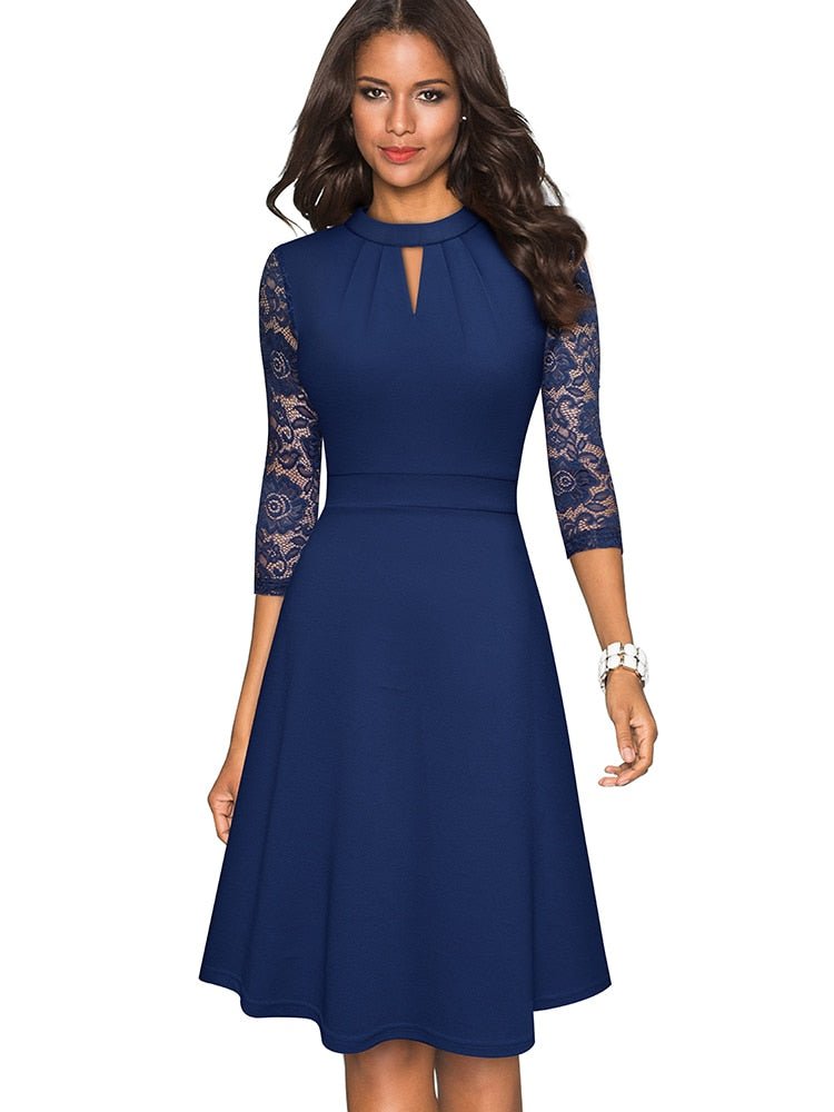 Damen Spitzenkleid mit Ausgehöhltem Design Jully