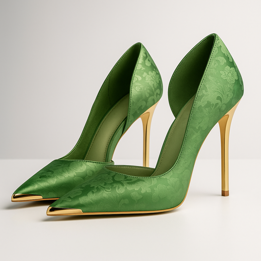 Damen Stiletto-Absätze aus Satin-Jacquard in Gold Jully