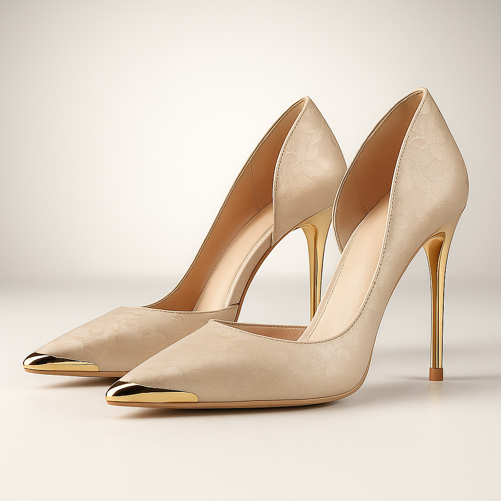 Damen Stiletto-Absätze aus Satin-Jacquard in Gold Jully