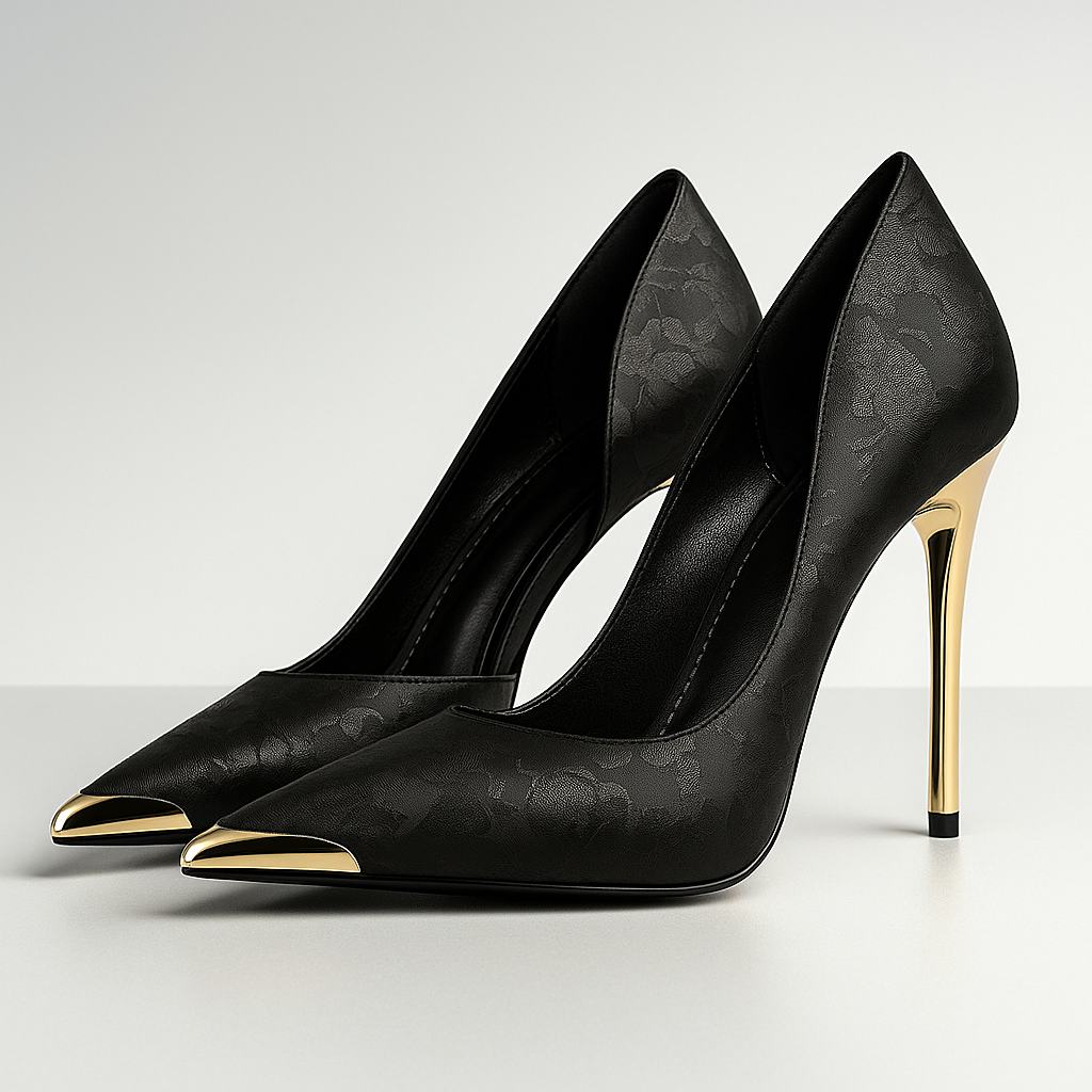 Damen Stiletto-Absätze aus Satin-Jacquard in Gold Jully