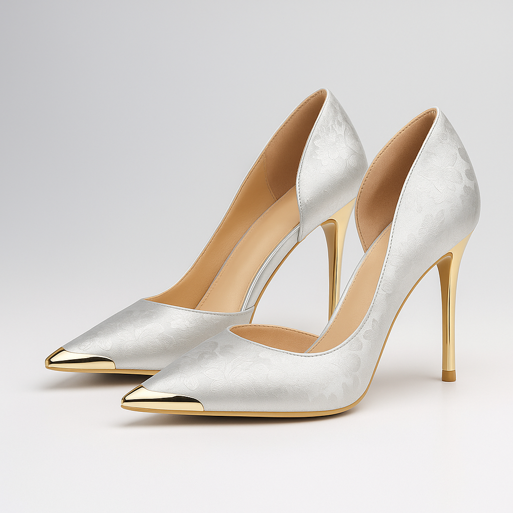 Damen Stiletto-Absätze aus Satin-Jacquard in Gold Jully