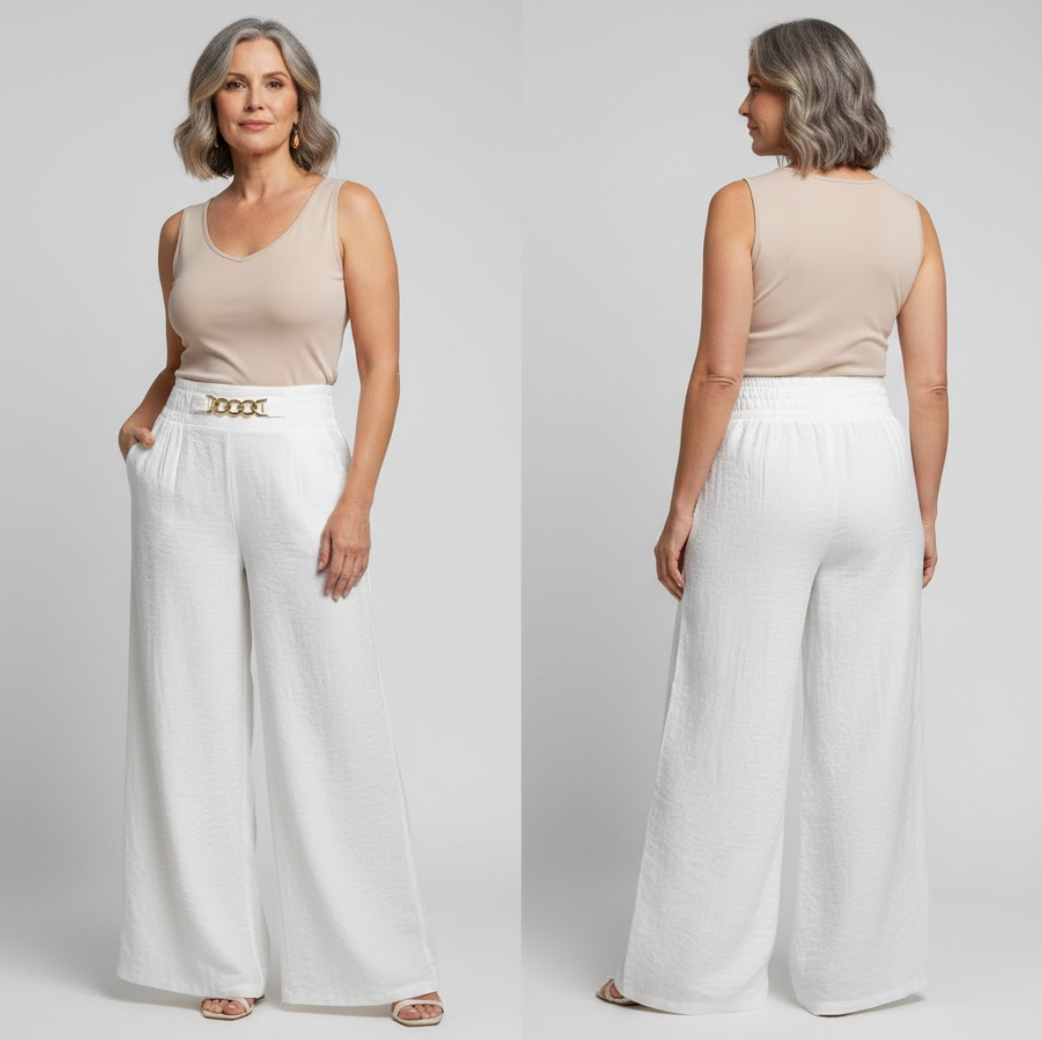 Damen Stoffhose mit hohem Bund und weitem Bein Jully