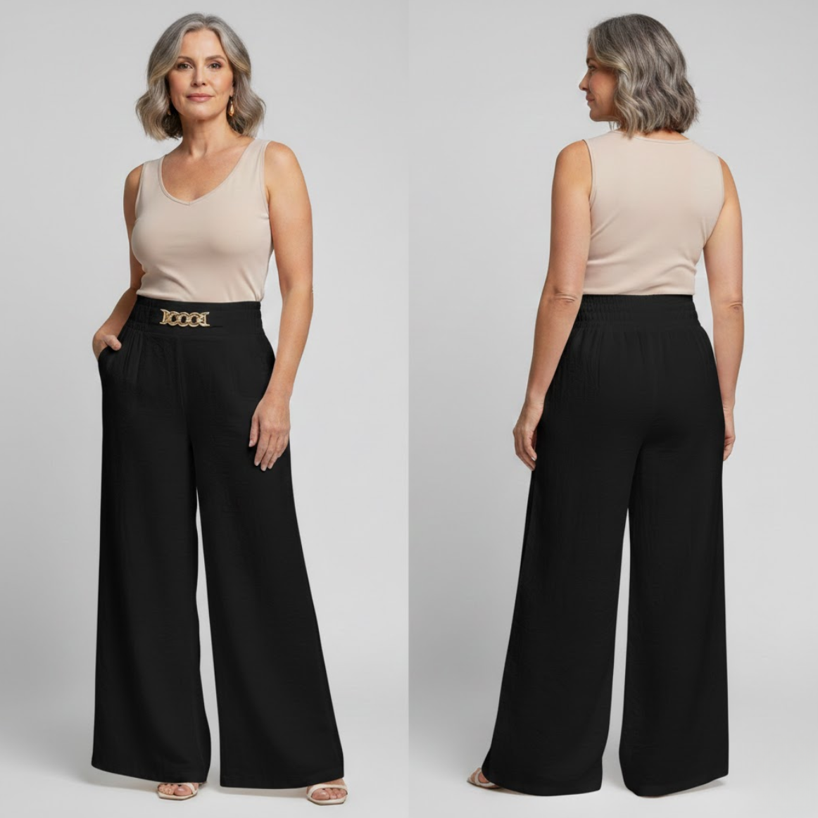 Damen Stoffhose mit hohem Bund und weitem Bein Jully