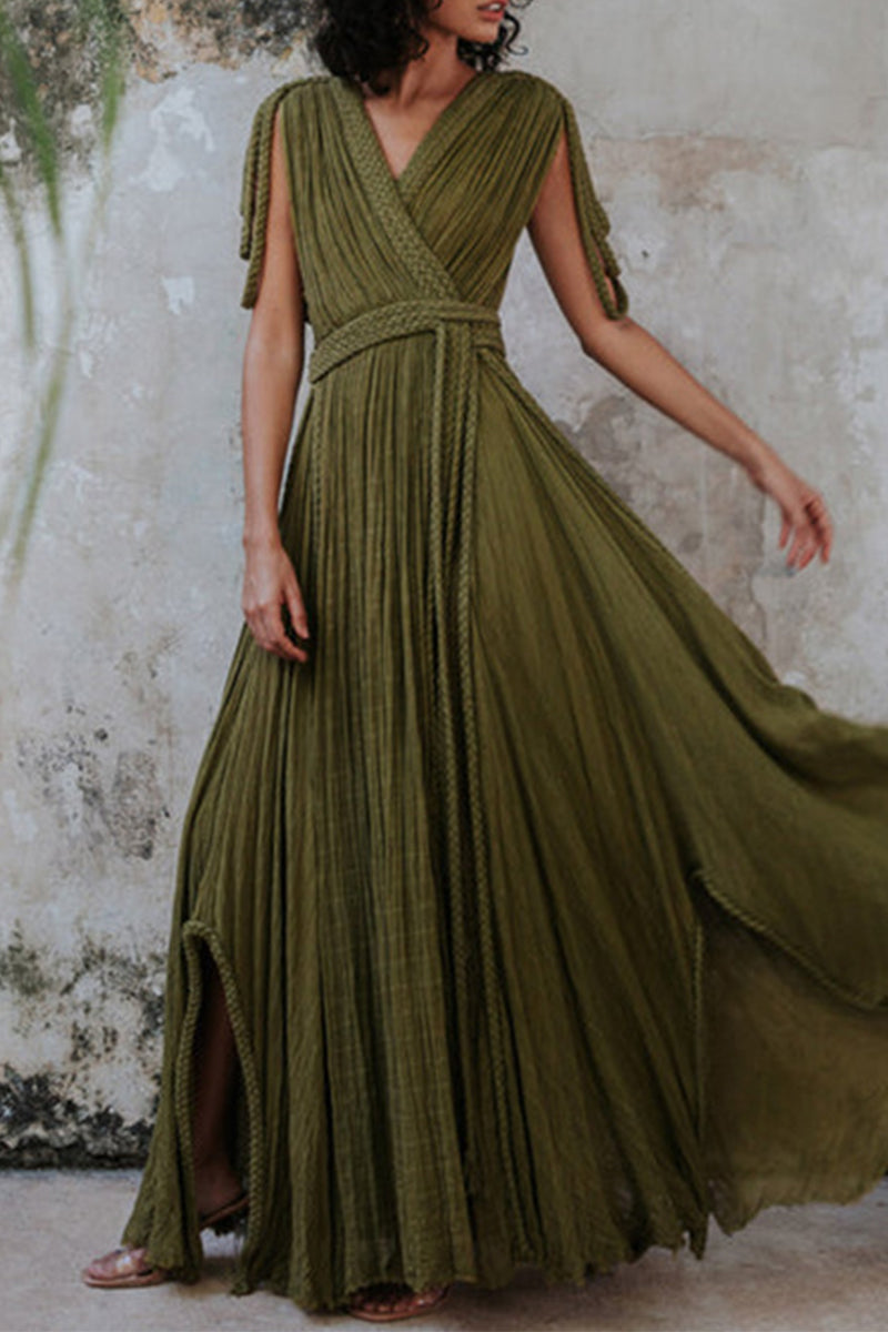 Damen Strandkleid lang mit V-Ausschnitt und Schlitz Jully