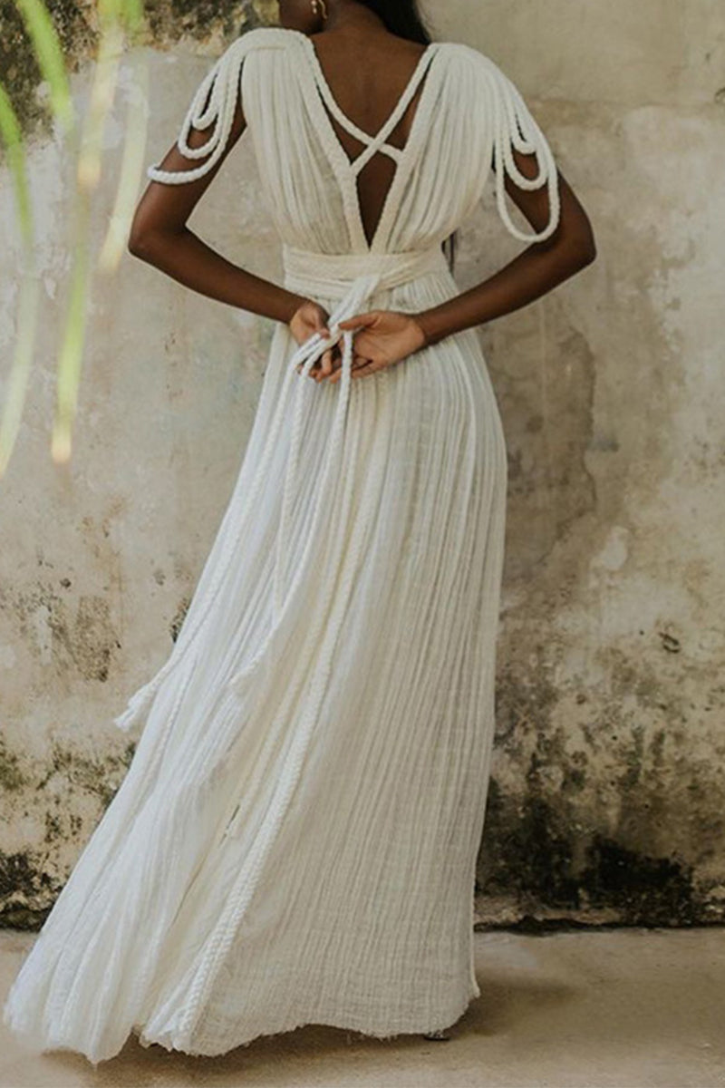 Damen Strandkleid lang mit V-Ausschnitt und Schlitz Jully