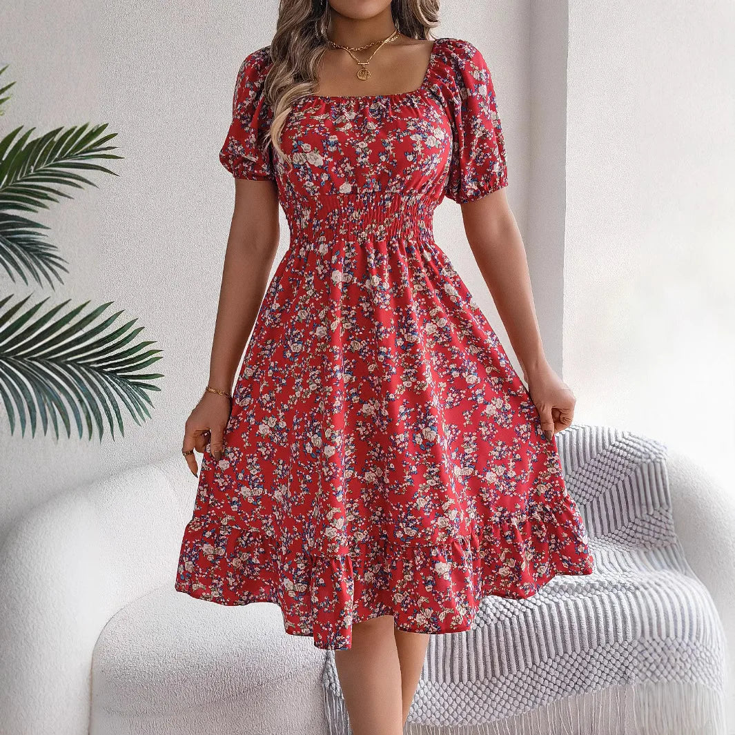 Damen Strandkleid mit Blumenmuster und quadratischem Ausschnitt Jully
