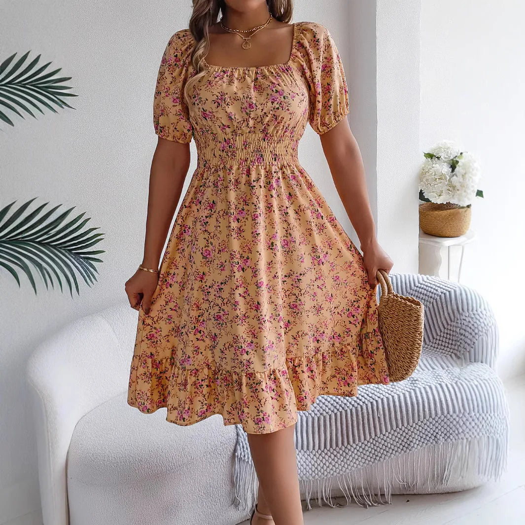 Damen Strandkleid mit Blumenmuster und quadratischem Ausschnitt Jully