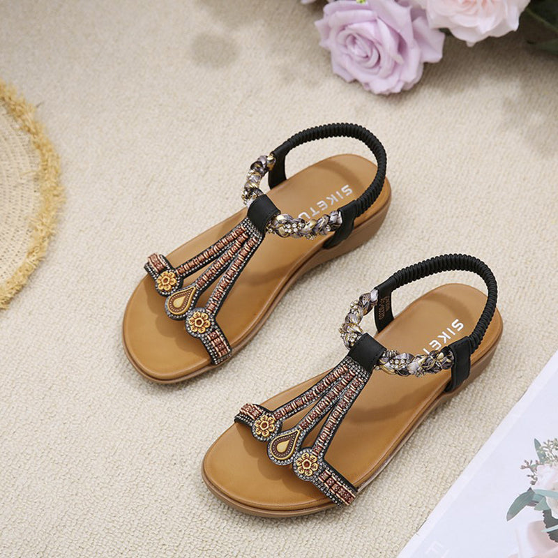 Damen Strandsandalen mit Blumenmuster und offenem Zehen Jully