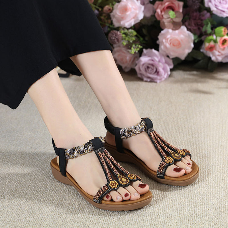 Damen Strandsandalen mit Blumenmuster und offenem Zehen Jully