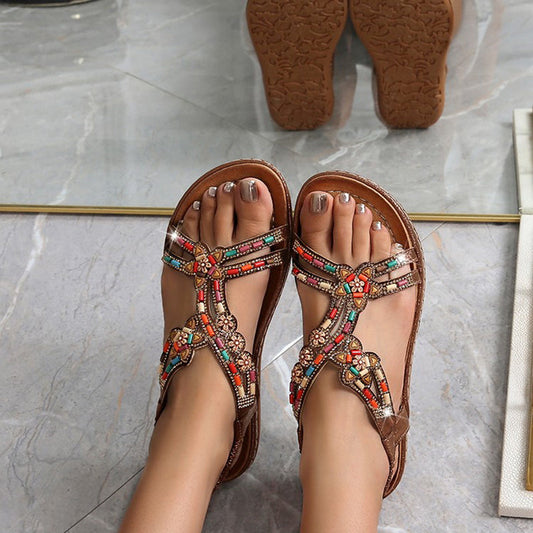 Damen Strandsandalen mit Strassdetails und Gummiband Jully