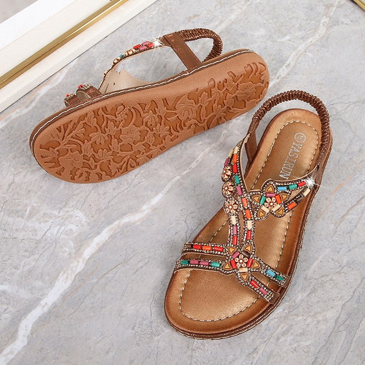 Damen Strandsandalen mit Strassdetails und Gummiband Jully