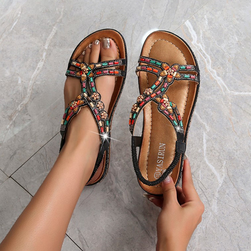 Damen Strandsandalen mit Strassdetails und Gummiband Jully