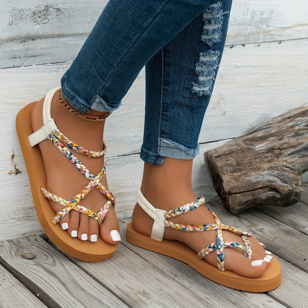 Damen Strandsandalen mit runder Spitze Jully