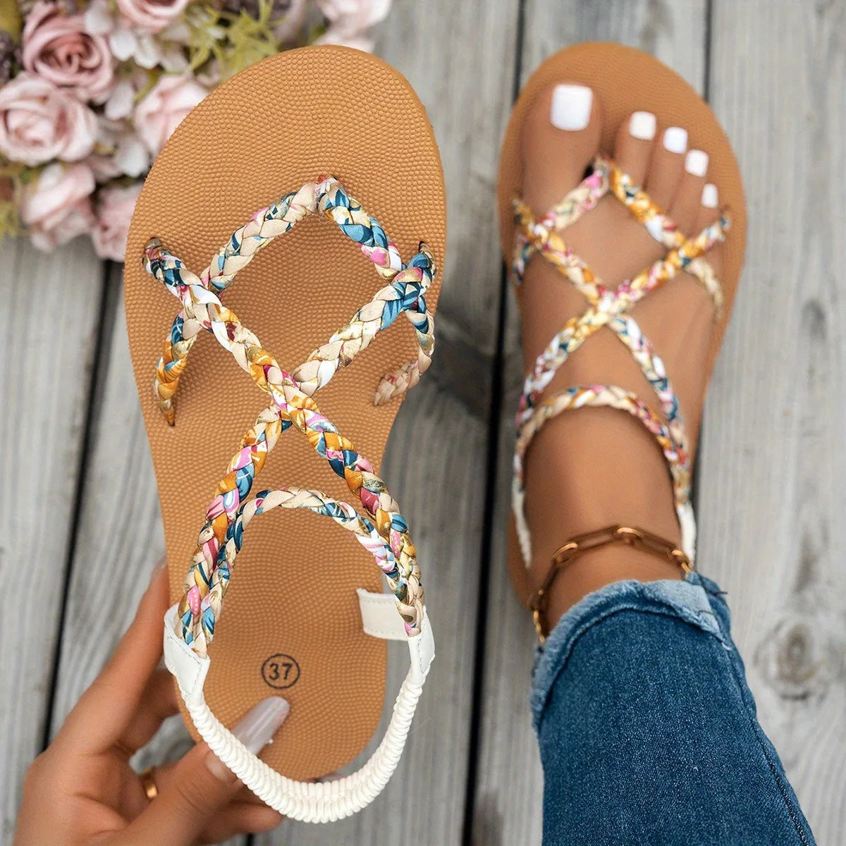 Damen Strandsandalen mit runder Spitze Jully