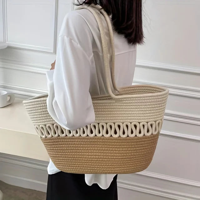 Damen Strandtasche groß aus Strick mit Bohemian Stil Jully