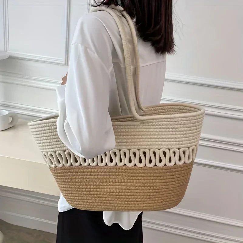 Damen Strandtasche groß aus Strick mit Bohemian Stil Jully