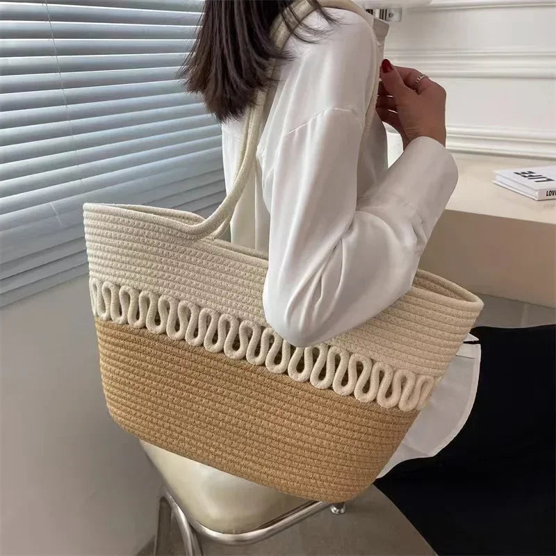 Damen Strandtasche groß aus Strick mit Bohemian Stil Jully