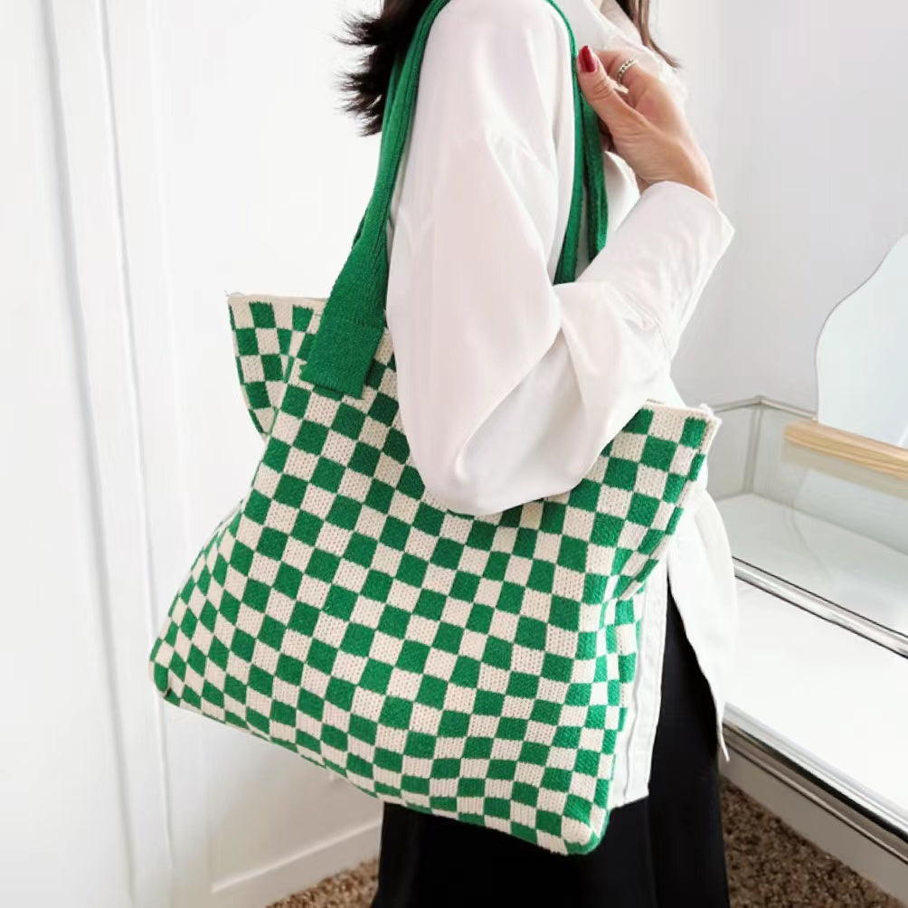 Damen Strick-Tragetasche im Retro-Karo-Look Jully