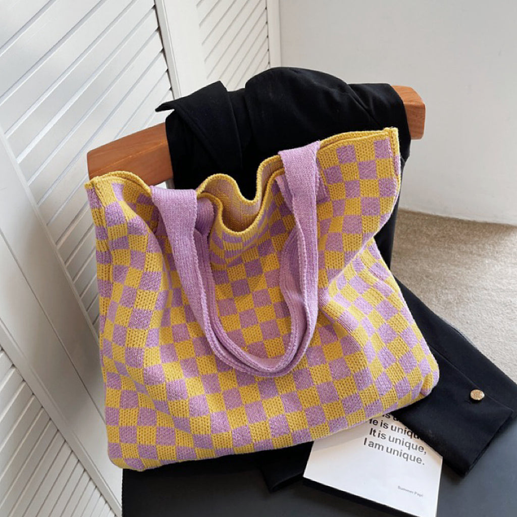 Damen Strick-Tragetasche im Retro-Karo-Look Jully