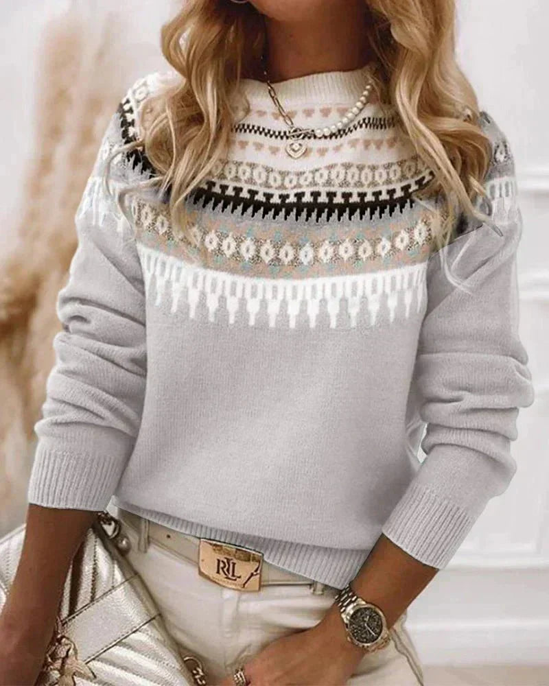 Damen Strickpullover Langarm mit nordischem Muster Jully
