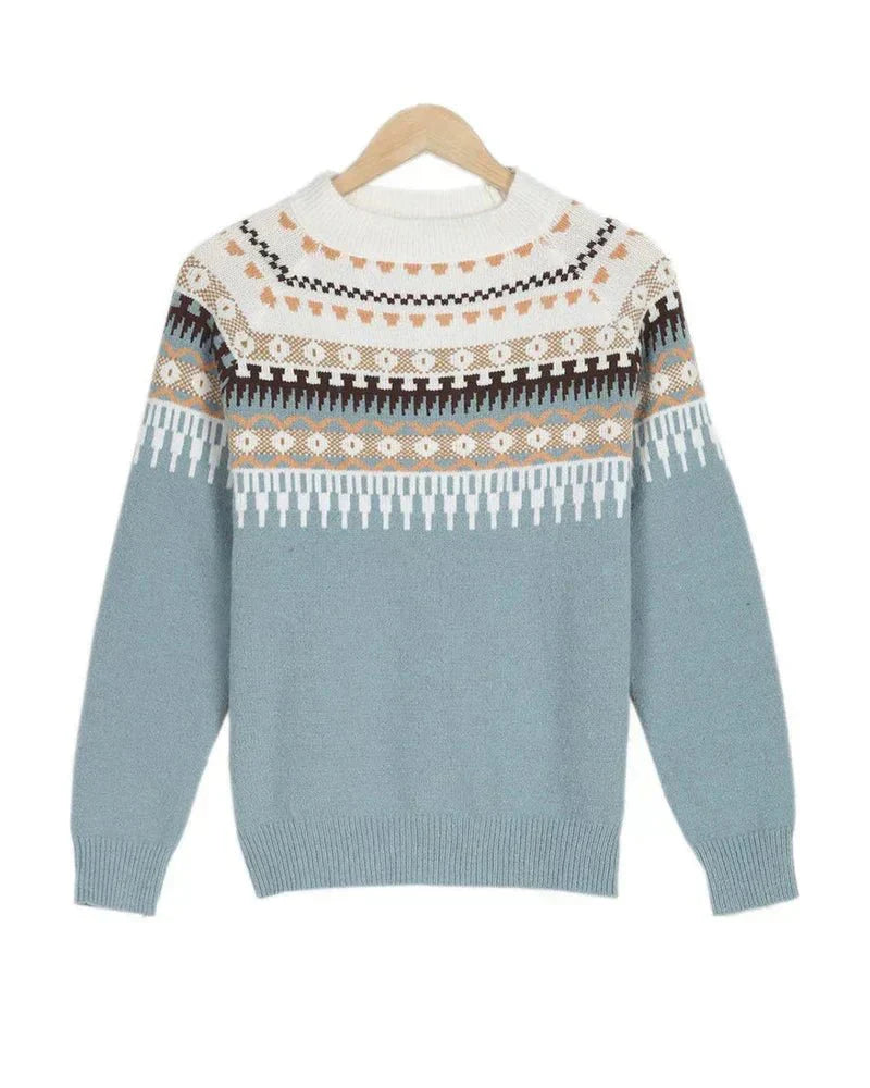 Damen Strickpullover Langarm mit nordischem Muster Jully