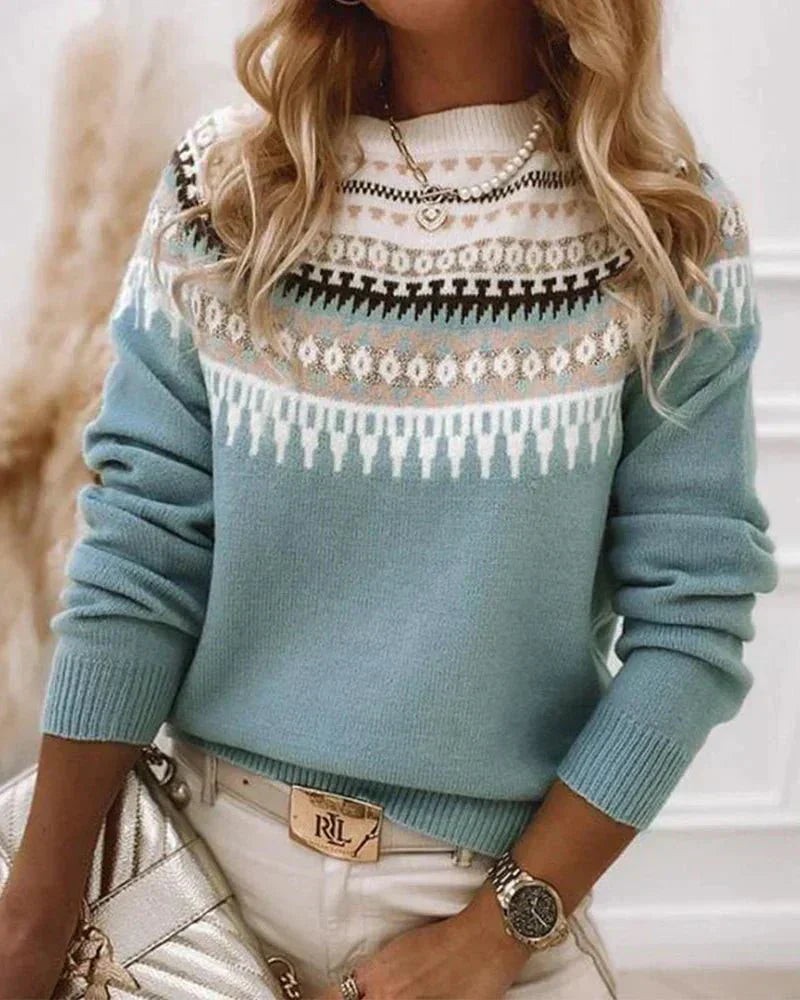 Damen Strickpullover Langarm mit nordischem Muster Jully