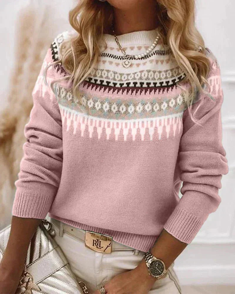 Damen Strickpullover Langarm mit nordischem Muster Jully