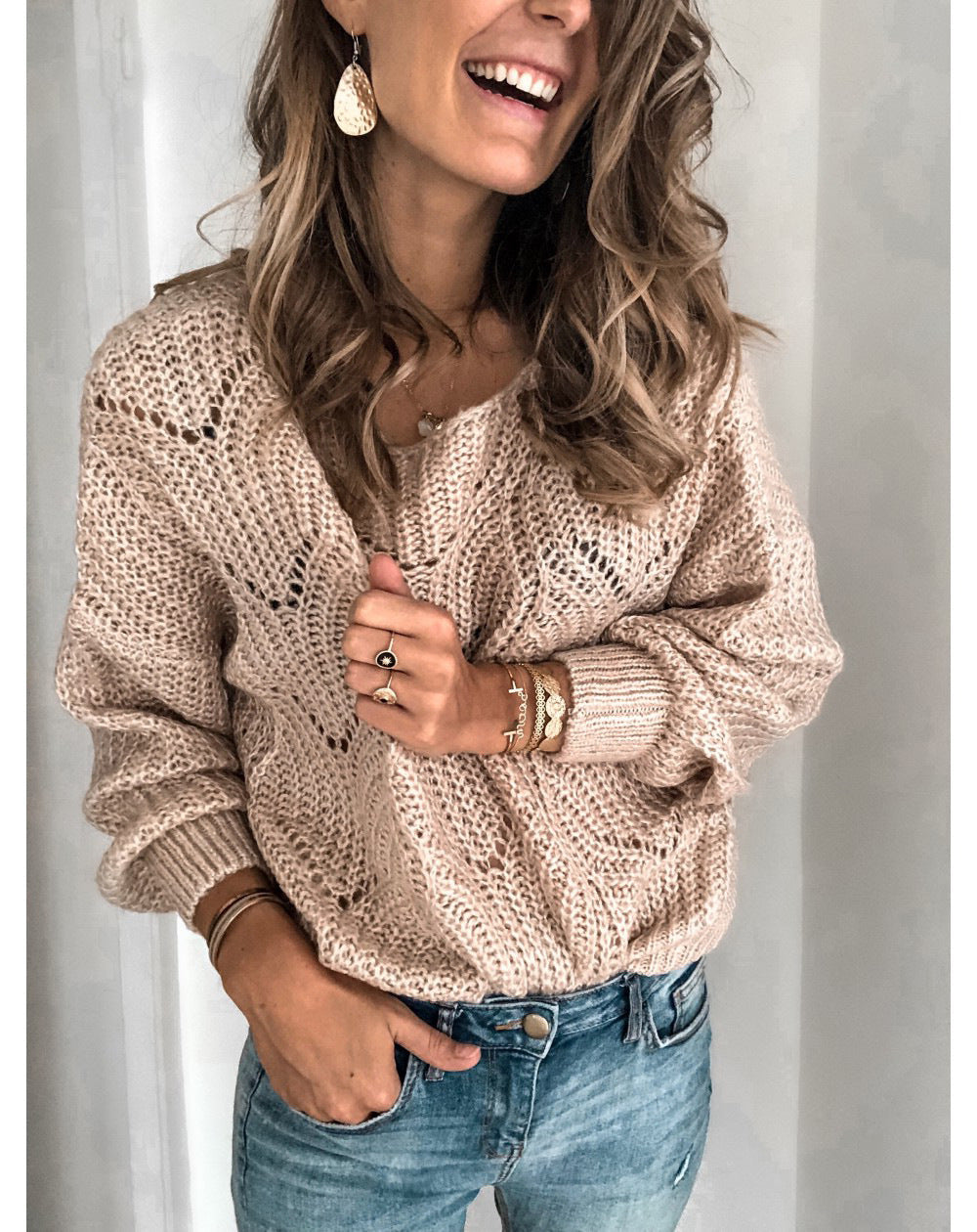 Damen Strickpullover Oversize mit Zopfmuster Jully