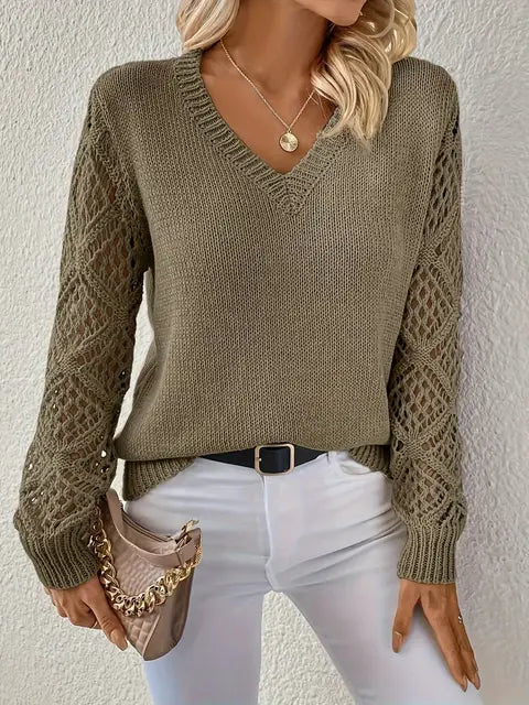 Damen Strickpullover langarm mit V-Ausschnitt Jully