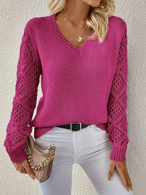 Damen Strickpullover langarm mit V-Ausschnitt Jully