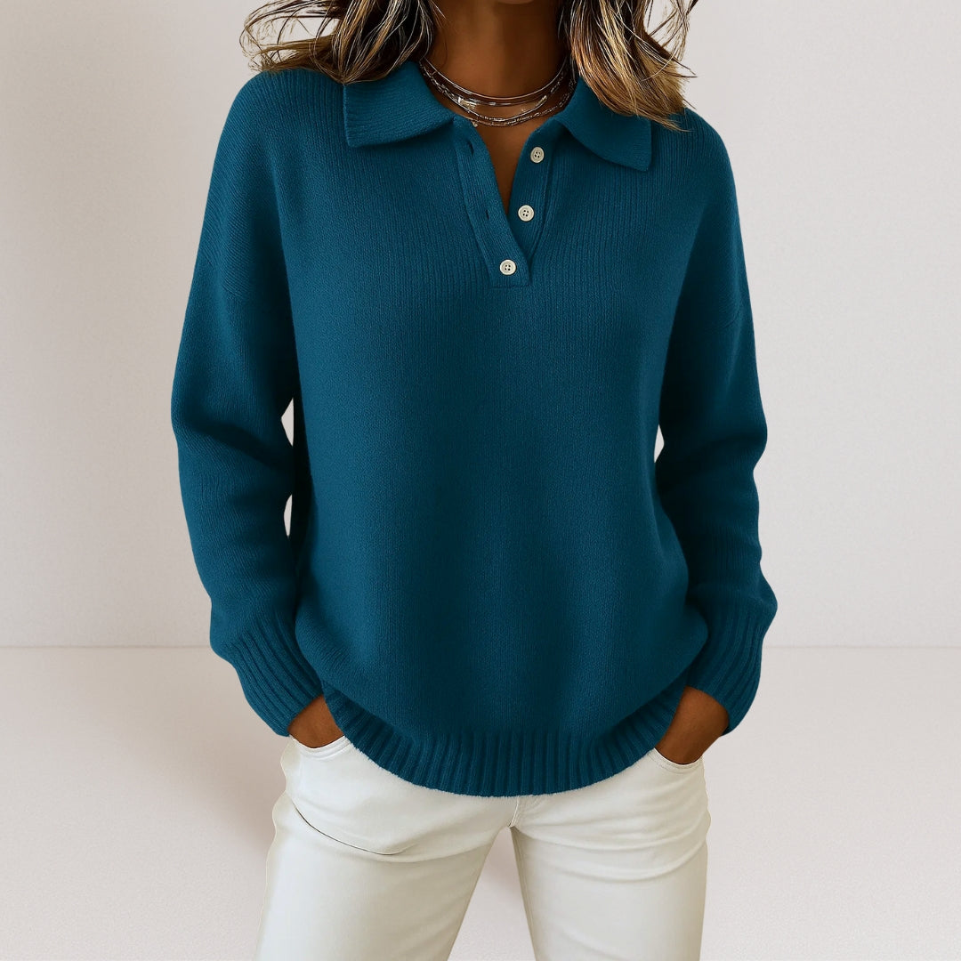 Damen Strickpullover langarm mit elegantem Kragen Jully