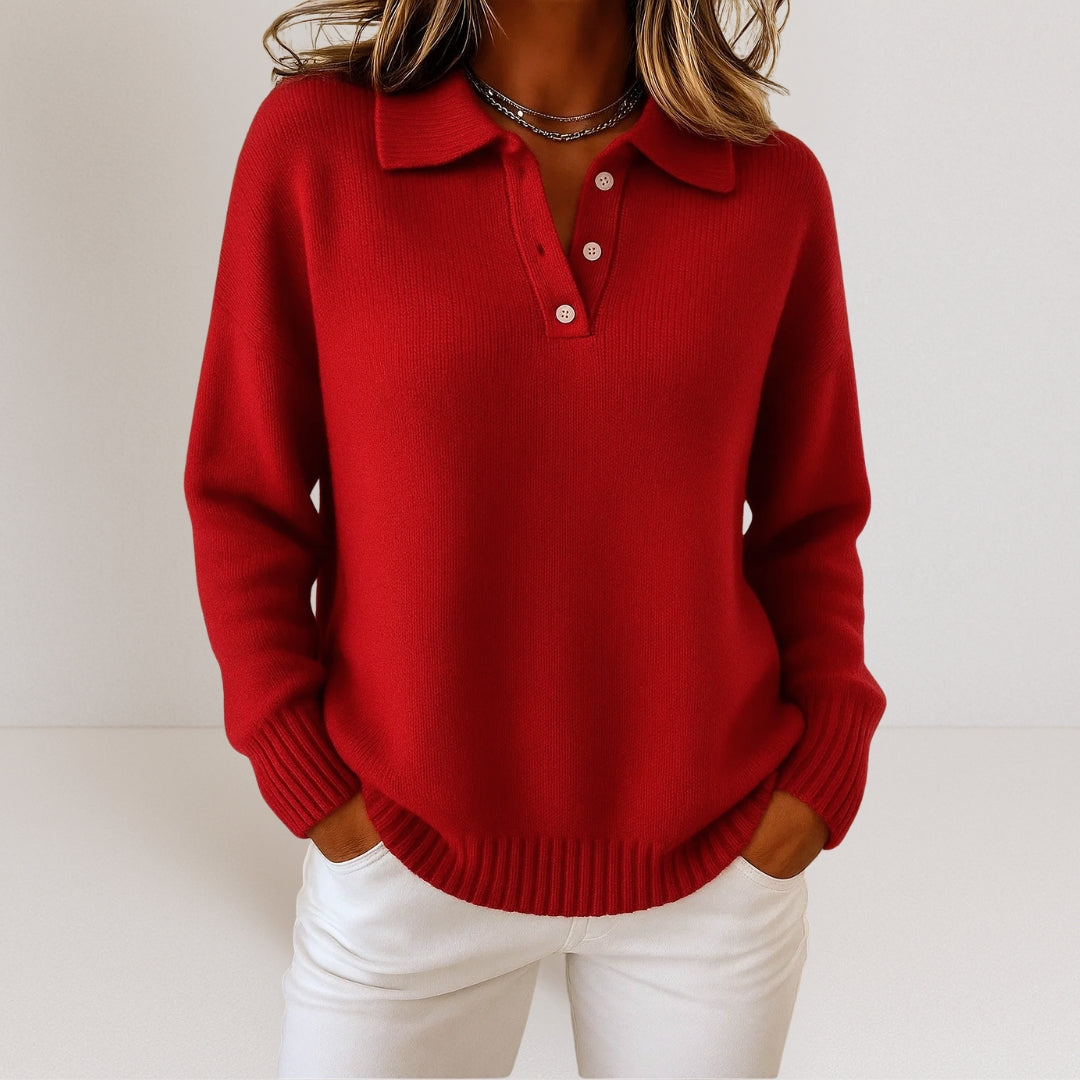 Damen Strickpullover langarm mit elegantem Kragen Jully