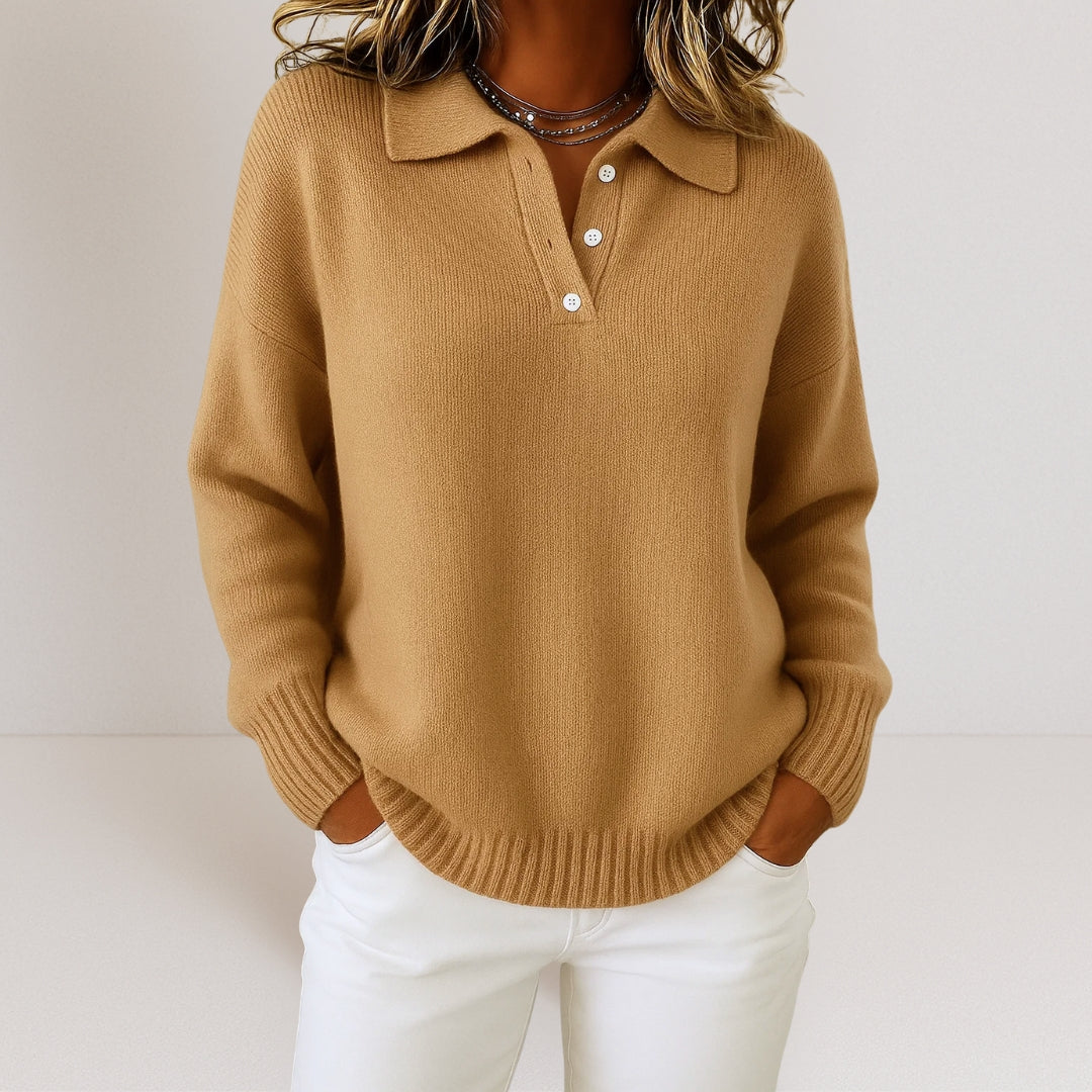 Damen Strickpullover langarm mit elegantem Kragen Jully