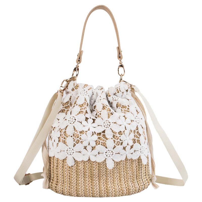 Damen Strohtasche mit Eleganter Spitze Jully