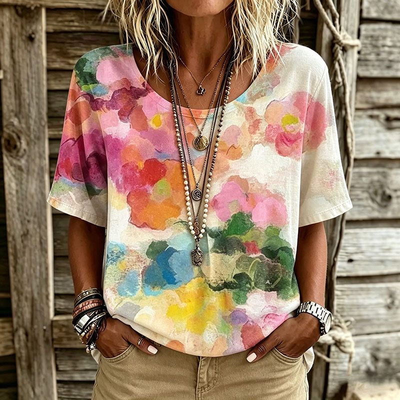 Damen T-Shirt mit buntem Druck aus Baumwolle Jully