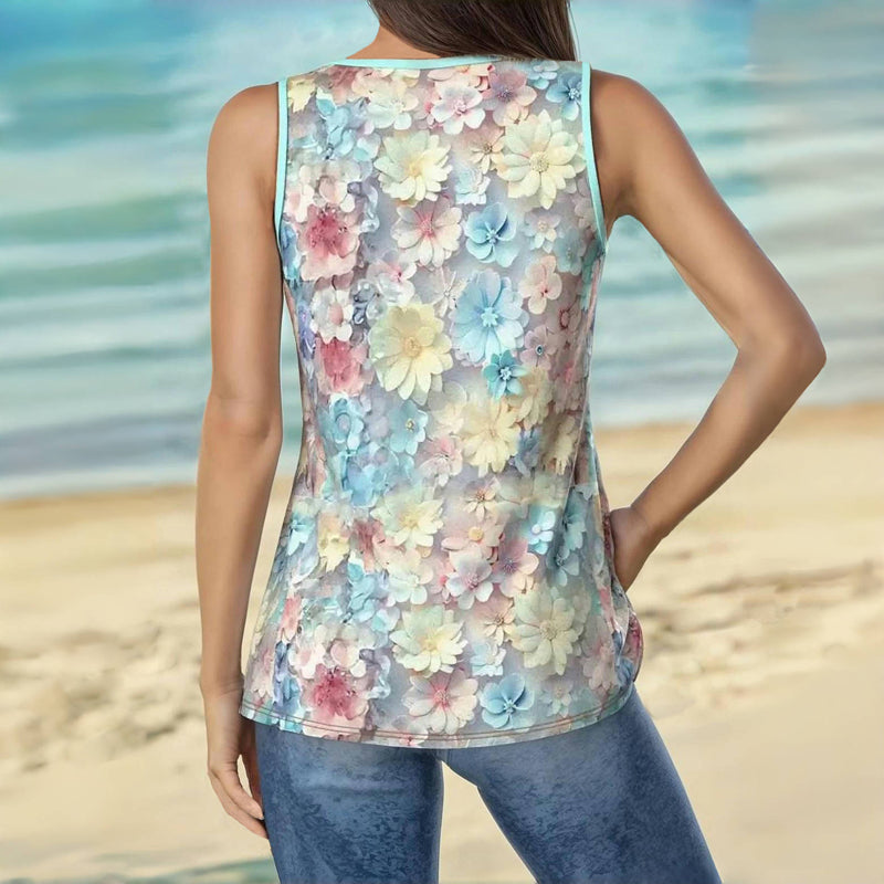 Damen Tanktop mit V-Ausschnitt und Blumendruck Jully