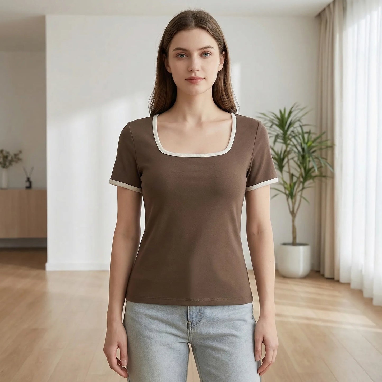 Damen Top mit quadratischem Ausschnitt und kurzen Ärmeln Jully
