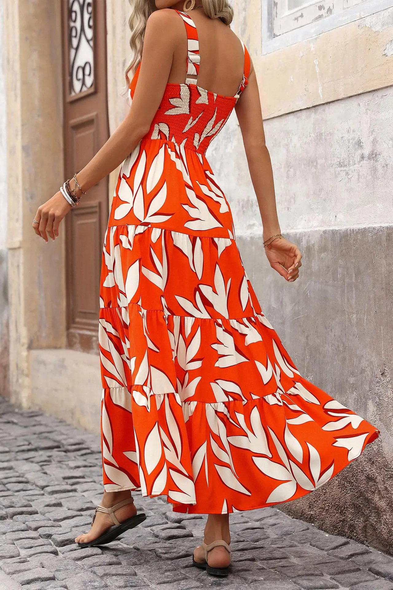 Damen Trägerkleid mit V-Ausschnitt und Blattmuster Jully